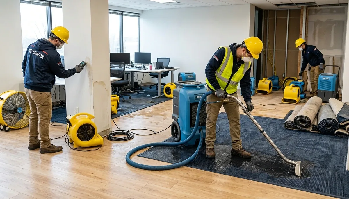 Commercial water damage restoration in Independence, MO for flooded business interiors