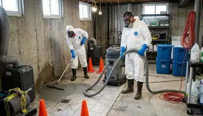 Sewage cleanup technicians in Independence, MO removing contaminated water from a home floor