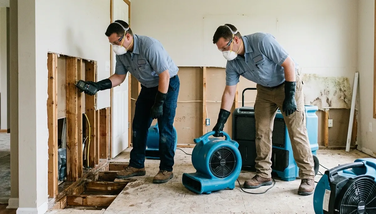 Water damage restoration team in Independence, MO cleaning and drying a flooded home