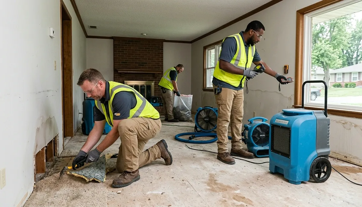 Water damage restoration team in Independence, MO removing water from a damaged property
