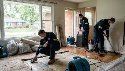 Water damage restoration team in Independence, MO inspecting flood damage in a home